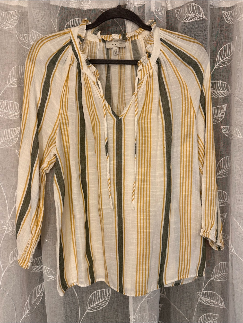 Lucky Brand Cream Blouse with Mustard & Olive Stripes - Picture 5 of 9